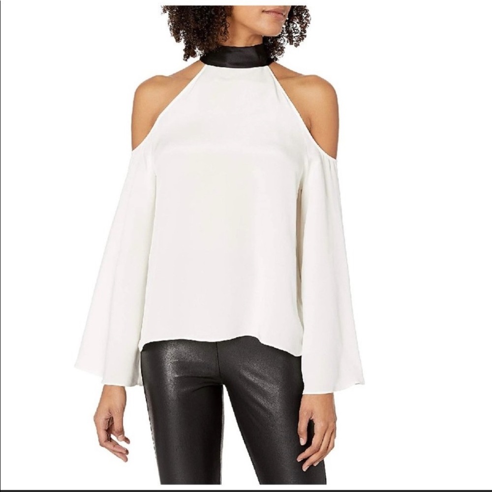 Ramy Brook Silk Cold Shoulder Mock Neck Blouse